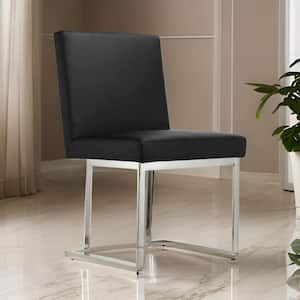 Black and Chrome Faux Leather Metal Frame Dining Chair (Set of 2)