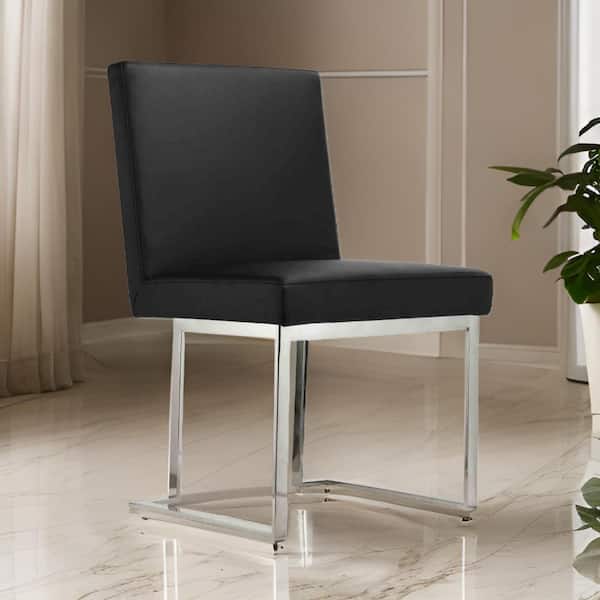 Benjara Black and Chrome Faux Leather Metal Frame Dining Chair (Set of 2)