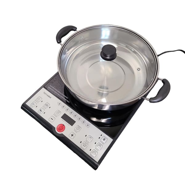 Tayama Single Burner 8 in Black Ceramic Glass Hot Plate Induction Cooktop with Shabu Cooking Pot