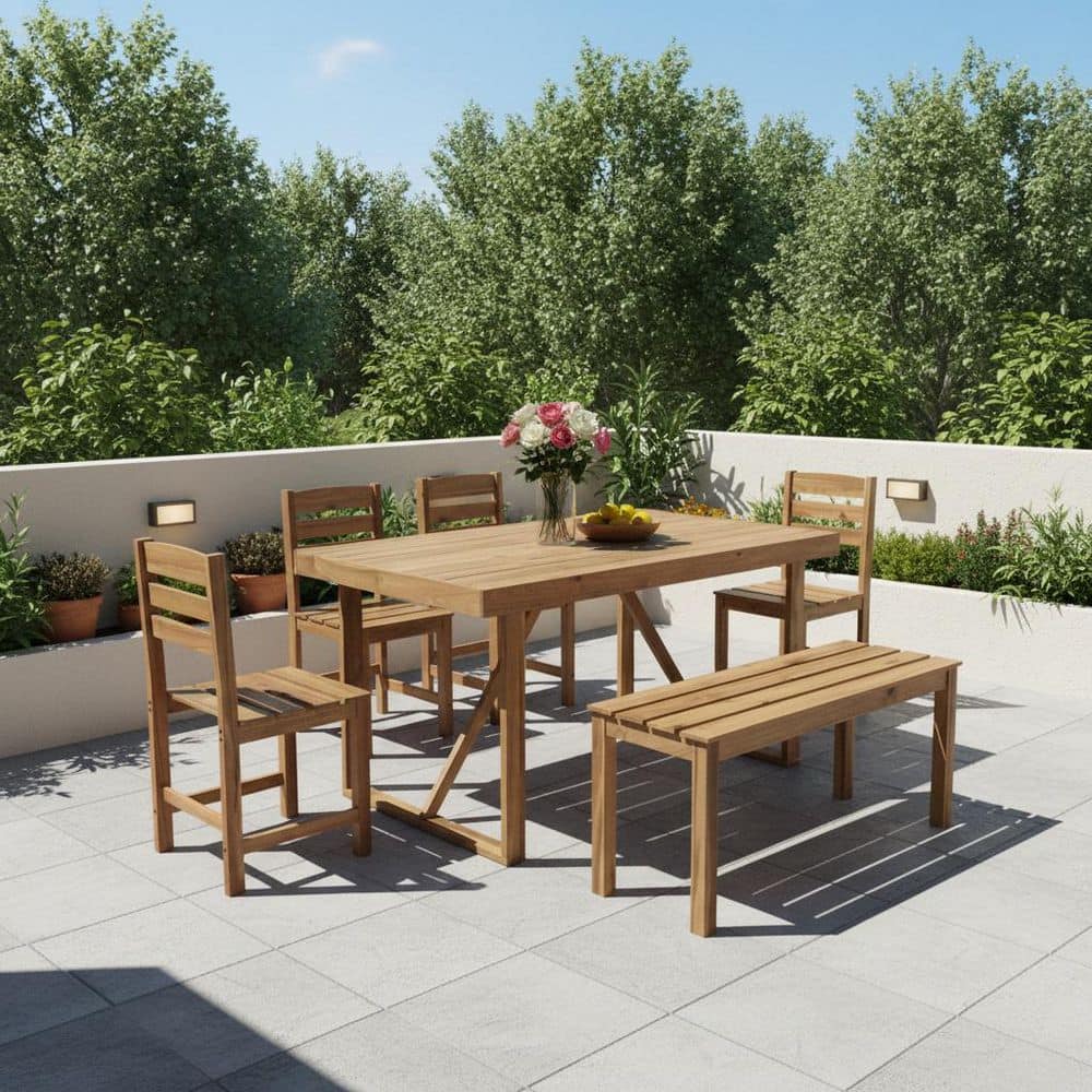 6-Piece Natural Wood Outdoor Dining Set for Backyard price history on PriceWatchPro