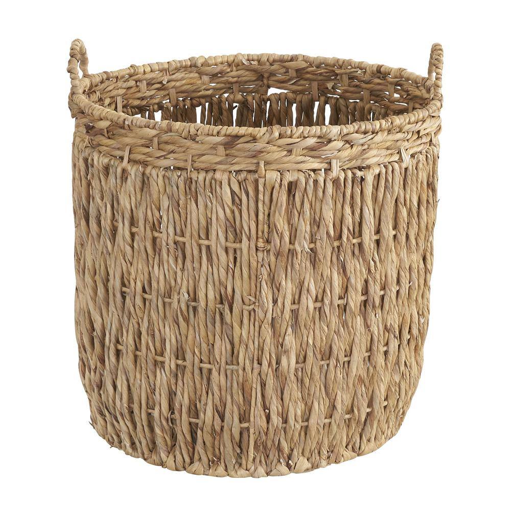 Tall Round Natural Wicker Storage Basket with Handles