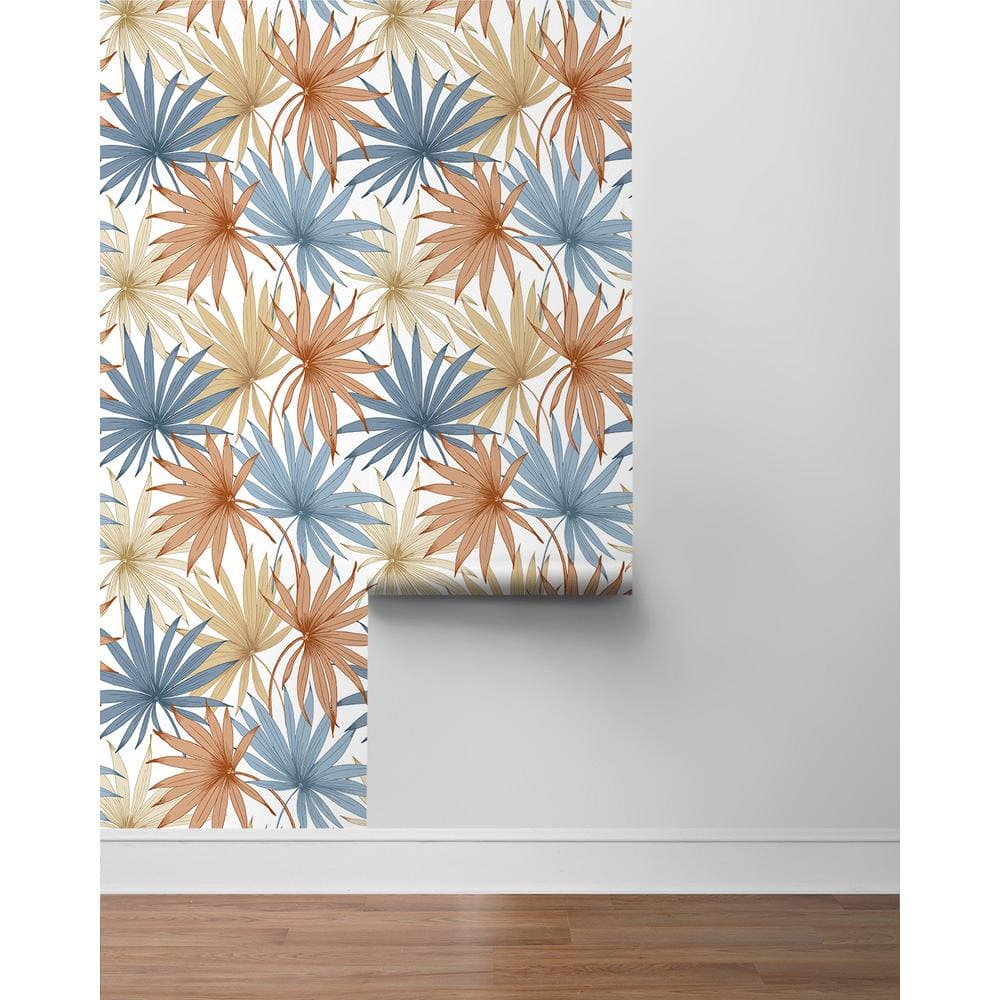 Charlotte Blue and Soft Melon Tropical Palm Toss Peel and Stick Wallpaper