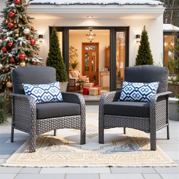 Denali Gray Modern Wicker Outdoor Lounge Chair Seating Set with Black Cushions (2-Pack)