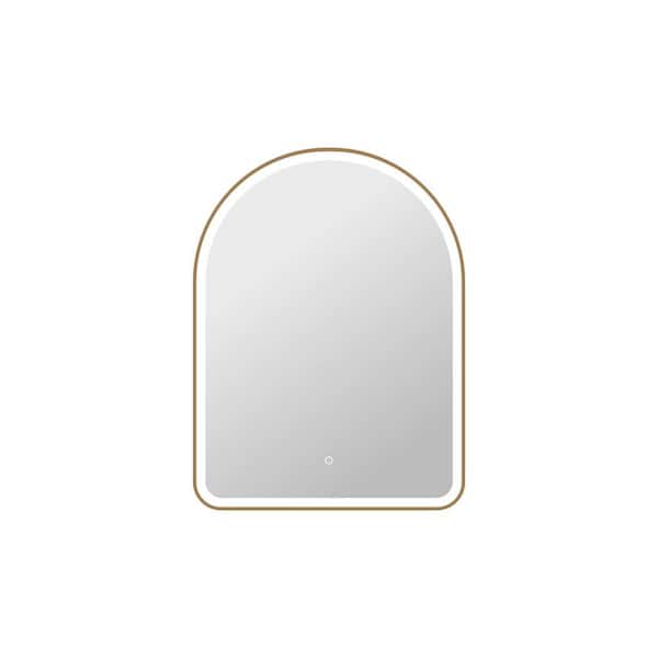 30 in. W x 40 in. H Arch Framed LED Wall Mirror in Satin Gold
