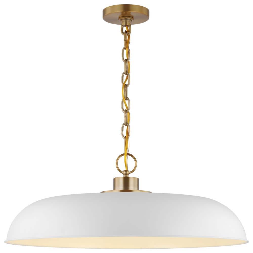 Colony Large Dome Pendant Light in Matte White and Burnished Brass
