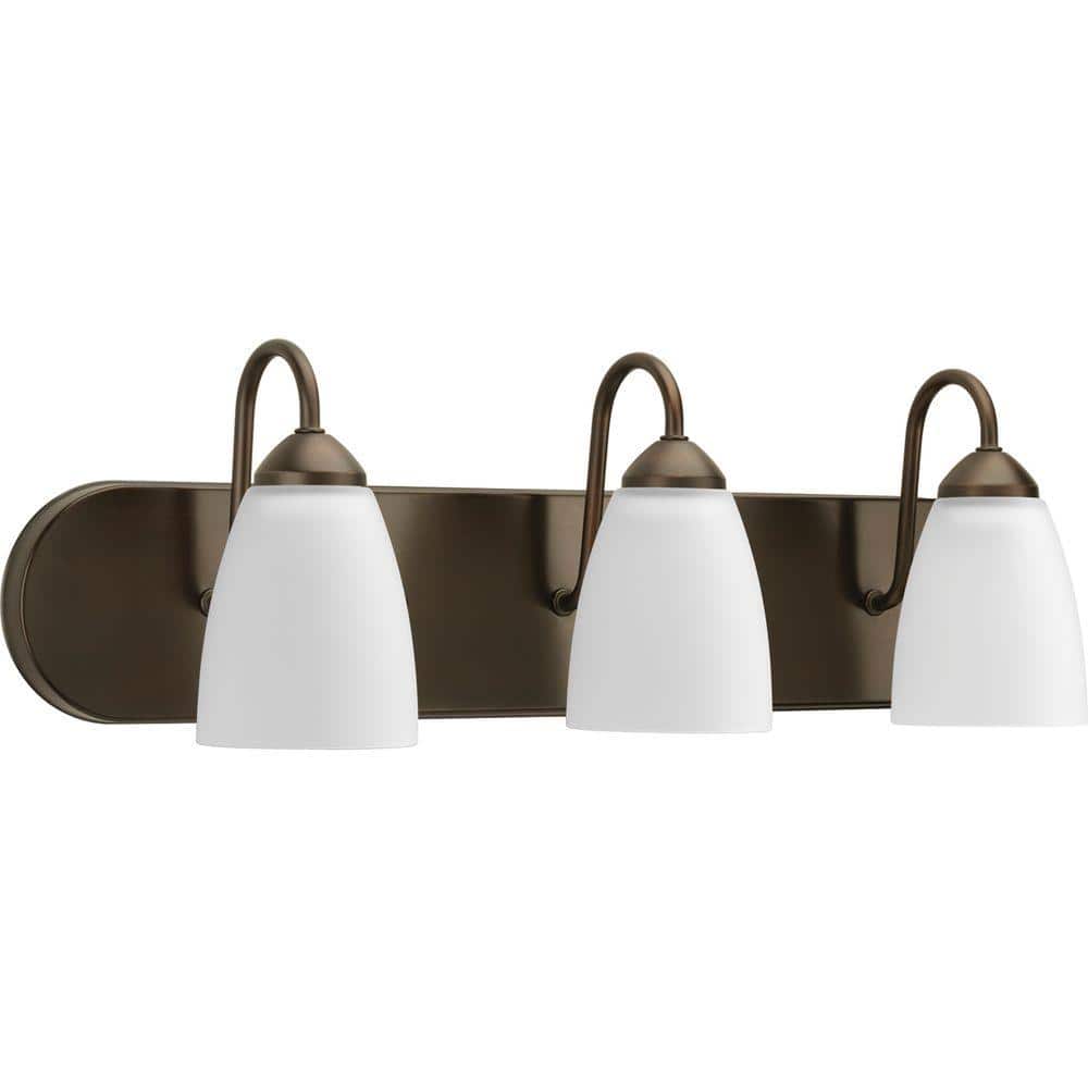 Gather Collection 3-Light Antique Bronze Etched Glass Traditional Bath Vani