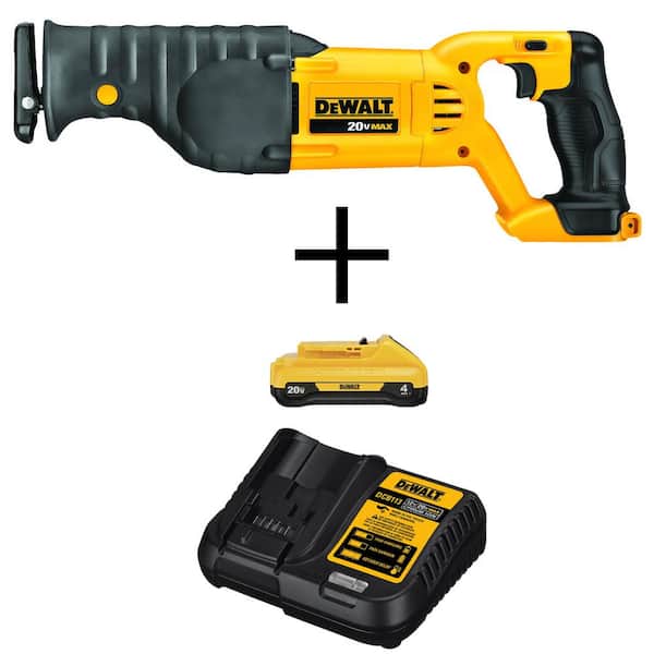 DEWALT 20V MAX Cordless Reciprocating Saw with 20V 4.0Ah Compact Lithium-Ion Battery Pack & Charger