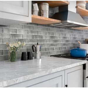 Gray Silver 11.8 in. x 11.8 in. Polished Glass Subway Mosaic Tile (4.83 sq. ft./Case)
