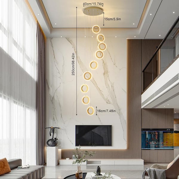 OUKANING 9-Light Dimmable Integrated LED Gold Modern 9-Rings