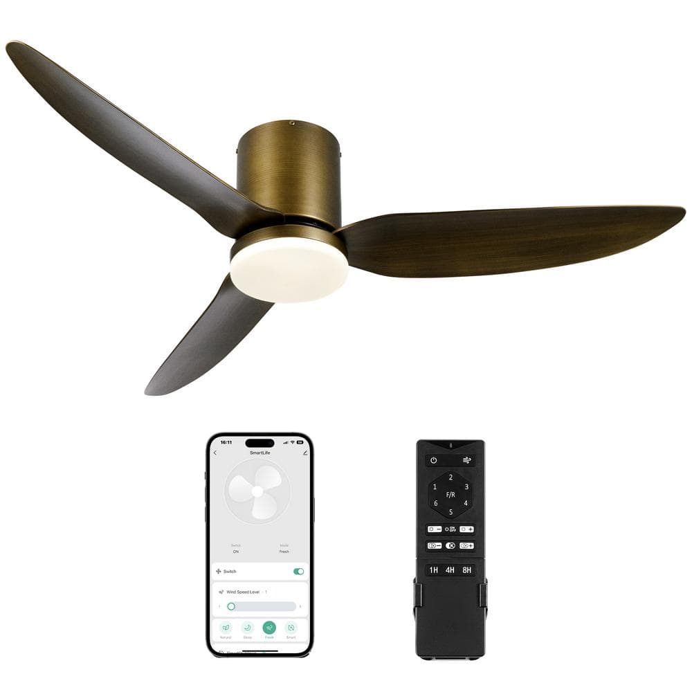 52" Bronze Smart Ceiling Fan with Dimmable LED Light Kit