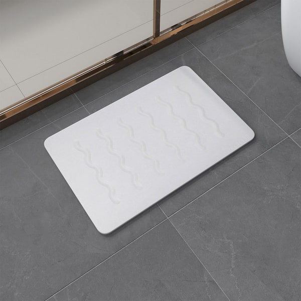 15.35 in. x 23.62 in. Diatomaceous Earth Bath Mat, Super Absorbent Non-Slip Diatomite Stone Bath Mat, Grayish White