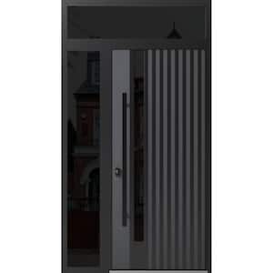 0144 48 in. x 96 in. Right-hand/Inswing 2 Sidelight Tinted Glass Grey Steel Prehung Front Door with Hardware