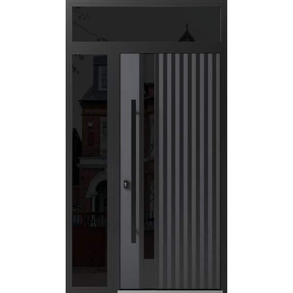 VDOMDOORS 0144 50 in. x 96 in. Right-hand/Inswing 2 Sidelight Tinted Glass Grey Steel Prehung Front Door with Hardware