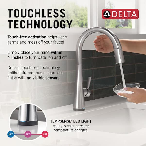 Monrovia Touch/Touchless Arctic Stainless 16.63 in. H Pull Down Sprayer Kitchen Faucet with 360° Spout Swivel