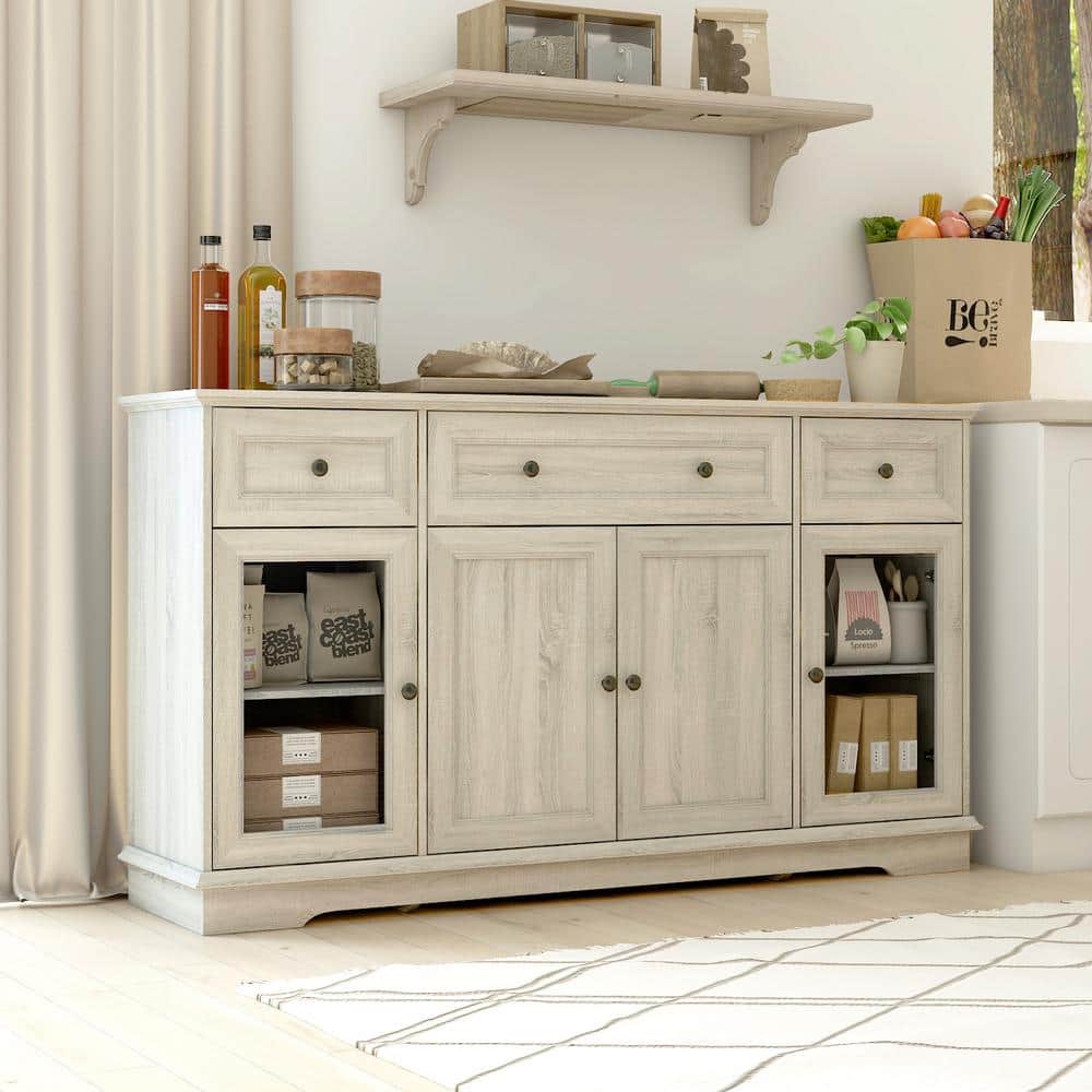 FUFU&GAGA Retro Beige Light Wood Grain Wooden 63 in. Width Food