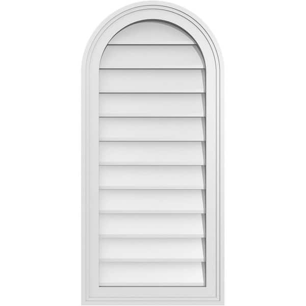 Ekena Millwork 16 in. x 34 in. Round Top White PVC Paintable Gable Louver Vent Non-Functional