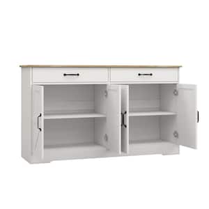 55.91inx15.75inx32.09in MDF Ready to Assemble Kitchen Cabinet in White with 2 Drawers and 4 Doors with X