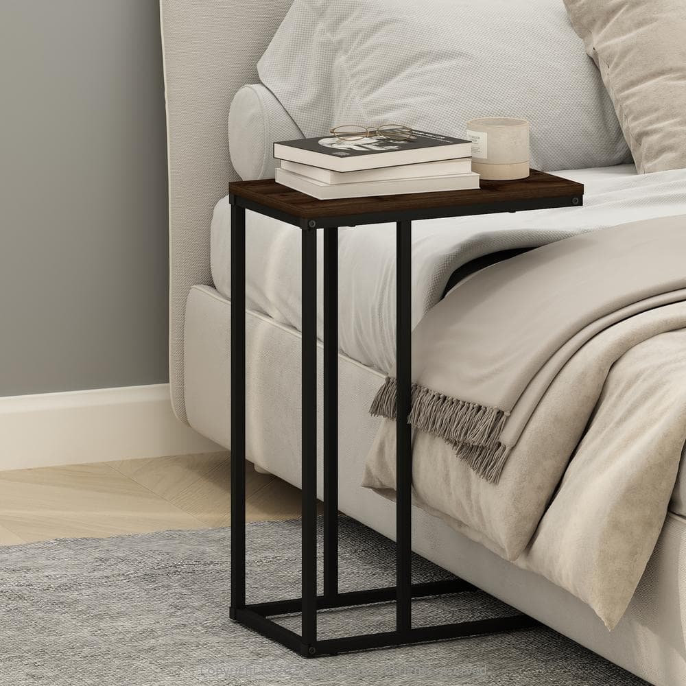 Columbia Walnut and Black Metal C-Shaped End Table
