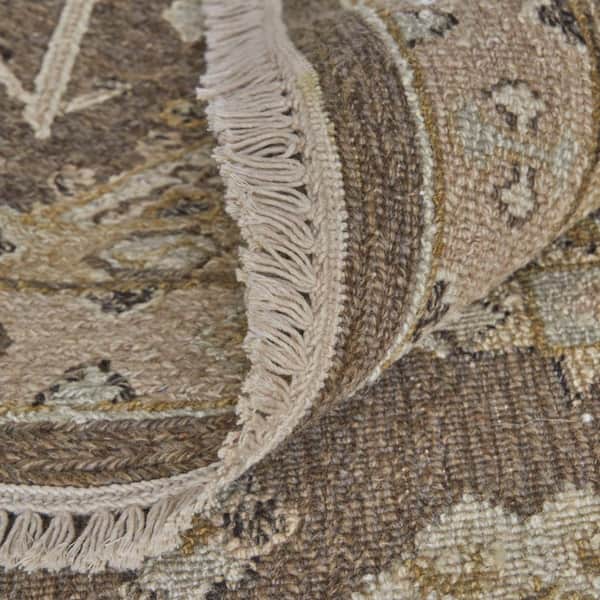 2 ft. x 3 ft. Tan and Brown Wool Oriental Hand Knotted Area Rug With Fringe