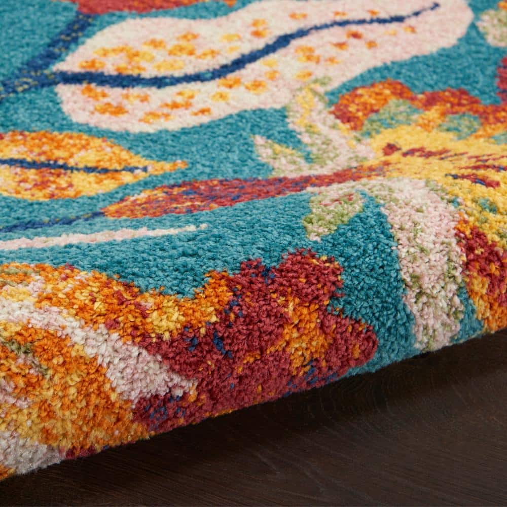 Allur Turquoise Multicolor Floral Synthetic 5' x 7' Area Rug