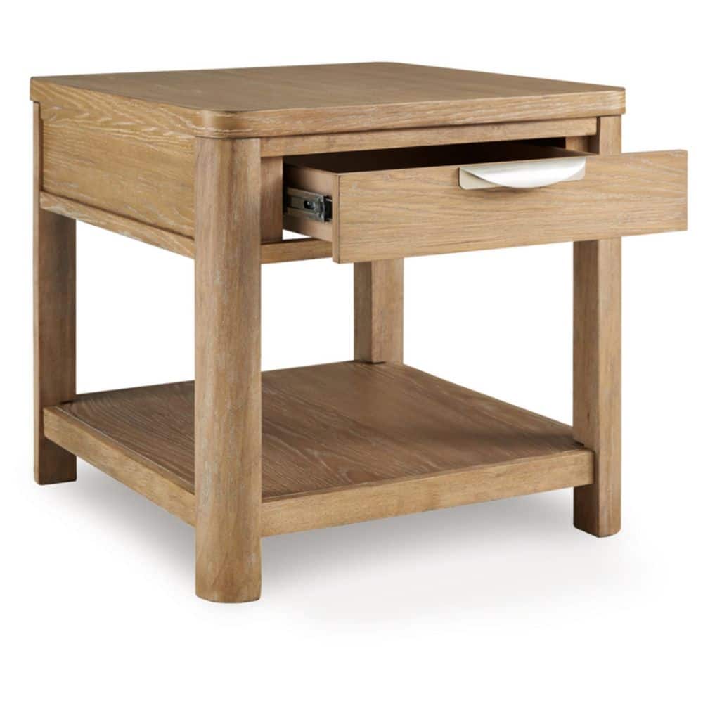 Light Brown Rectangular Wood End Table with Storage