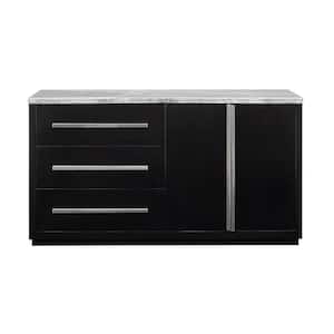 Camila Ebony and Marble 66 in. Sideboard with Gray Marble Top and Storage