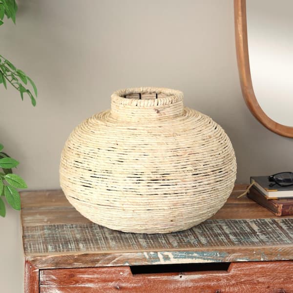 Litton Lane 11 in. Beige Handmade Wrapped Seagrass Decorative Vase