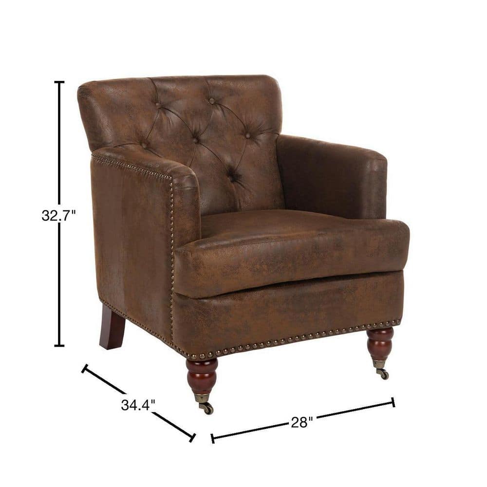 Contemporary Modern Brown Leather and Wood Accent Chair