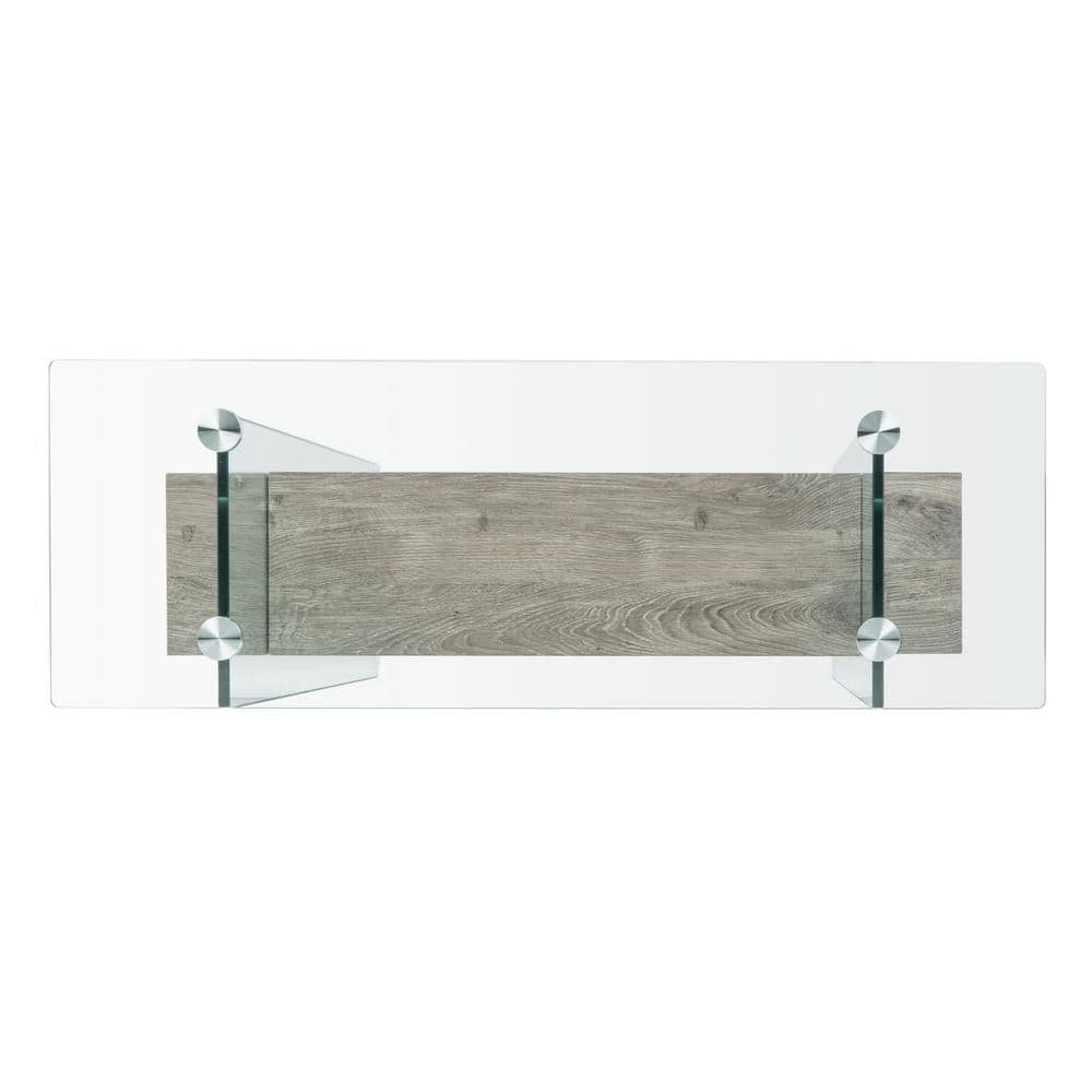 Kayley Grey Oak and Glass Console Table with Geometric Lines