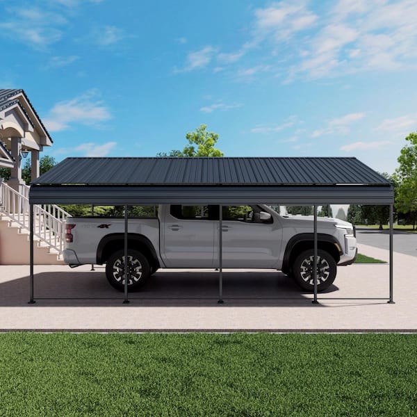 12 ft. W x 20 ft. D x 9 ft. Gray Galvanized Steel Roof Metal Carport with Enhanced Base