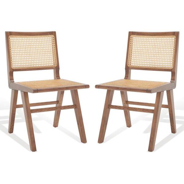 SAFAVIEH Hattie Wood 19 in. Rattan Dining Chair Set of 2