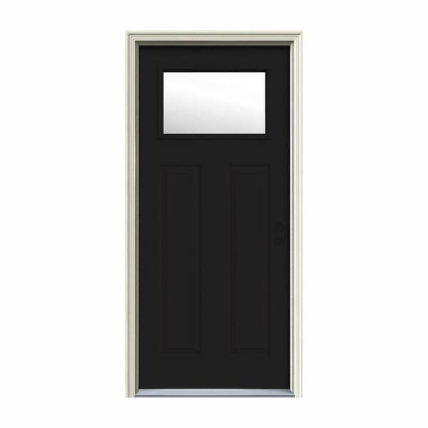 JELD-WEN 30 in. x 80 in. 1 Lite Craftsman Black w/White Interior Steel Prehung Left-Hand Inswing Front Door w/Brickmould