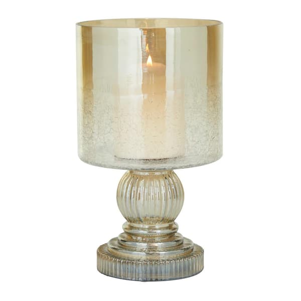 Litton Lane Brass Glass Traditional Candle Holder Hurricane Lamp