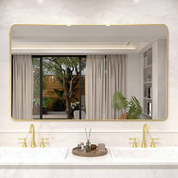 Vista 60 in. W x 36 in. H Rectangular Framed Wall Bathroom Vanity Mirror in Brushed Gold