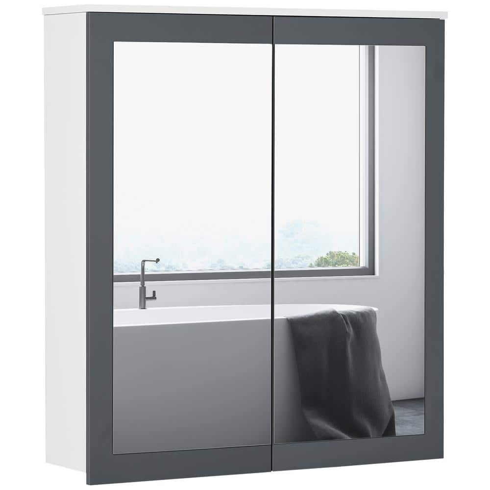 White and Gray MDF Wall Mounted Bathroom Medicine Cabinet with Mirror