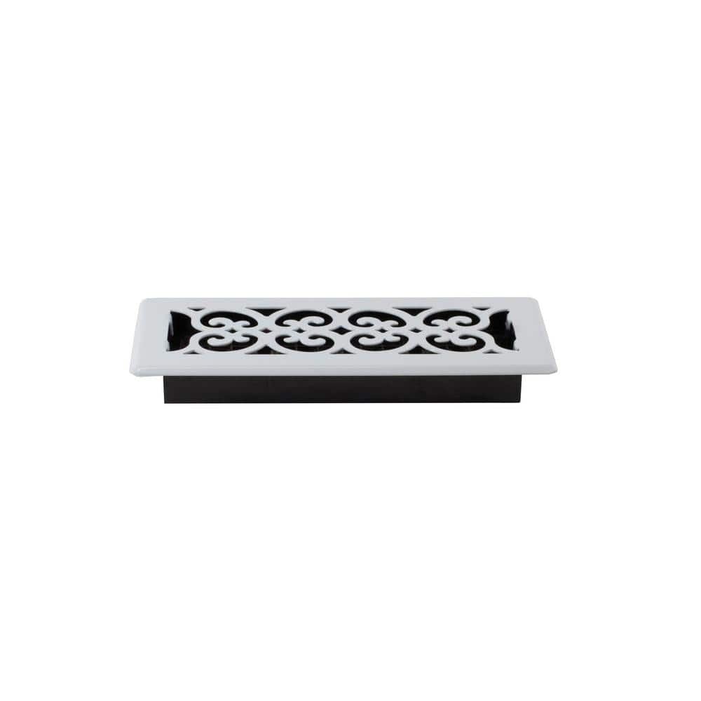 White Scroll Design Steel Floor Register, 4x10 Inch