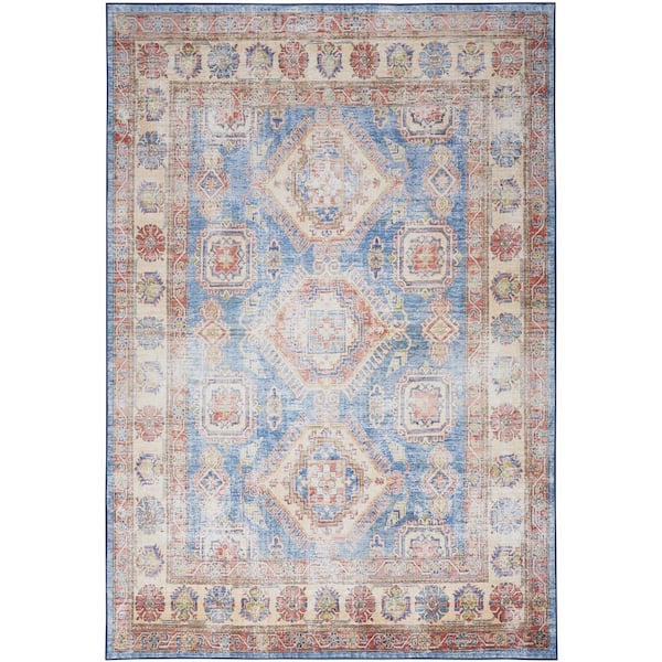 Nourison Fulton Blue Ivory 5 ft. x 7 ft. Medallion Traditional Area Rug