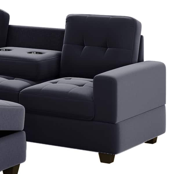 Harper & Bright Designs Sofa 112 in. Flared Arm 1-Piece Fabric L-Shaped  Sectional Sofa in Black with Ottoman GTT004AAB - The Home Depot