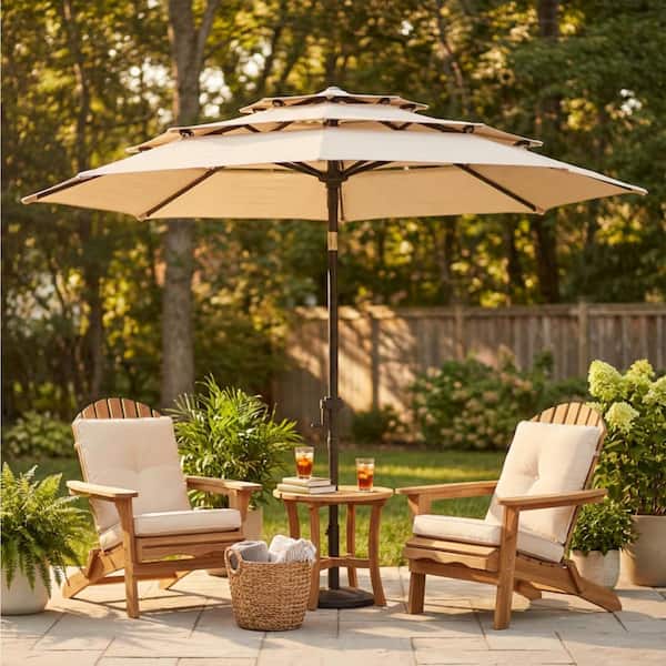 hd designs patio furniture 9ft umbrella PatioKingdom Outdoor Umbrella, Autotilt This sturdy HD Designs Outdoors Tropical Leaves