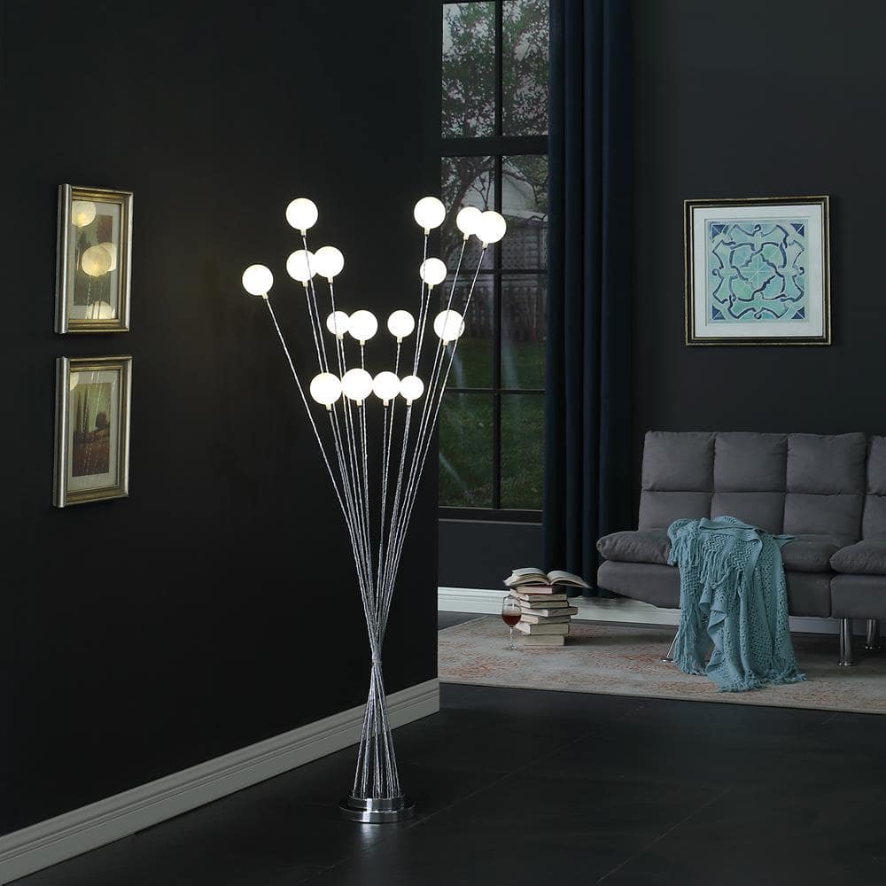 61.5" Silver Chrome Multi-Arm LED Floor Lamp with Glass Orbs