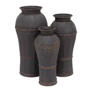 Brown Metal Rustic Decorative Floor Vase (Set of 3)