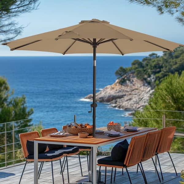 10 ft. Patio Umbrella with Push Button Tilt, Heavy-Duty Outdoor Market Umbrella in Tan (Not Include Base)