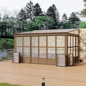 10 ft. x 14 ft. Brown Outdoor Aluminum Frame Polycarbonate Roof Wall Mounted Solarium