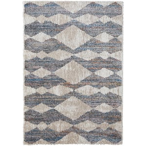 Tan Ivory and Blue 2 ft. x 3 ft. Chevron Area Rug