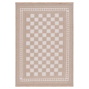 Aspect Natural/Ivory 4 ft. x 6 ft. Border Checkered Area Rug
