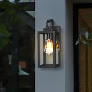 13.74 in. H 1-Light Black Lantern Outdoor Wall Light Sconce With Dusk to Dawn Sensor (No Buld Included)