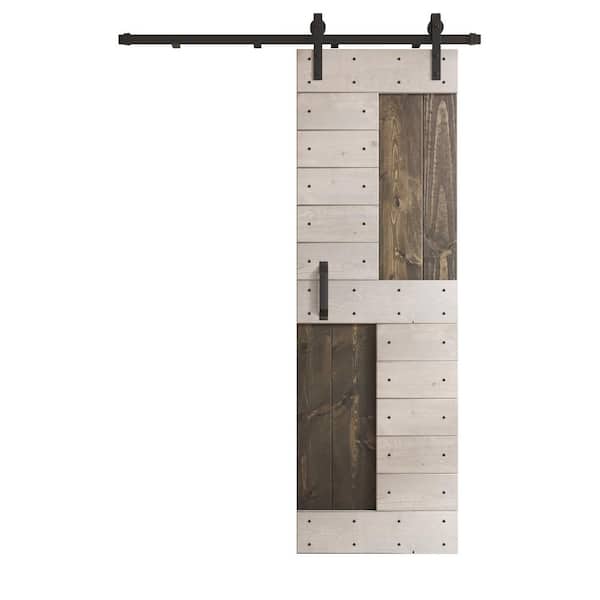 COAST SEQUOIA INC S Series 30 in. x 84 in. Carbon Grey/Light Grey Knotty Pine Wood Sliding Barn Door with Hardware Kit