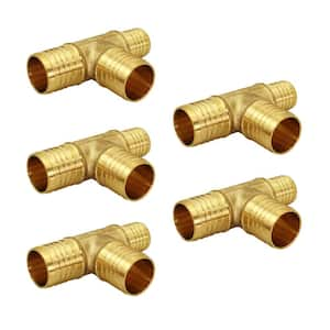 1 in. x 3/4 in. x 1 in. Brass PEX Barb Reducing Tee Pipe Fittings (5-Pack)