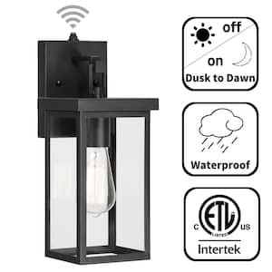 1-Light Black Hardwired Outdoor Dusk to Dawn Hardwired Wall Lantern Sconce