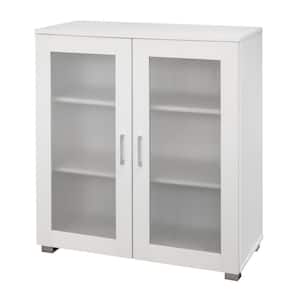 SignatureHome Romero White Finish 34 in. H Curio Storage Cabinet With 3 Shelves Behind Doors. Dimension (32Lx16Wx34H)